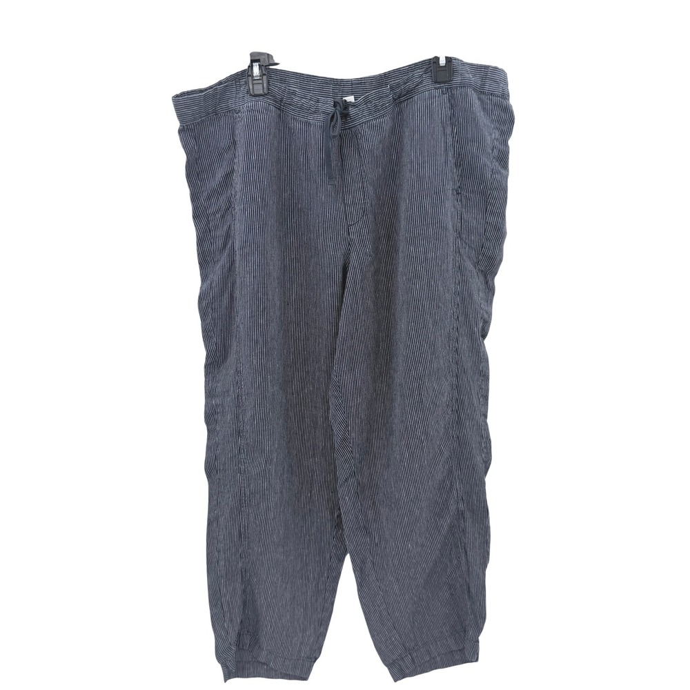 J. Jill Love Linen Navy Blue Pinstripe Drawstring Pants Womens XL 100% Linen